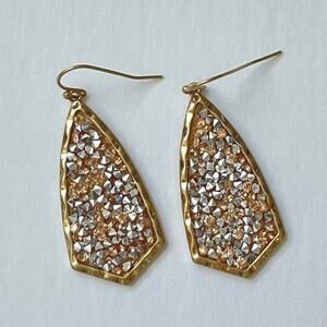 NEW Boutique Rose Gold Silver Glitter Stone Dangle Sparkle Fish Hook Earrings
